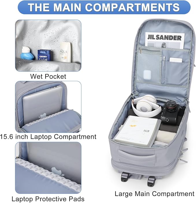 coofay Expandable Backpack For Traveling On Airplane Carry On Backpack Flight Approved Personal Item Travel Backpack For Women Men Airline Approved Gym Bag With Shoe Compartment Travel Weekender Bag - Image 6