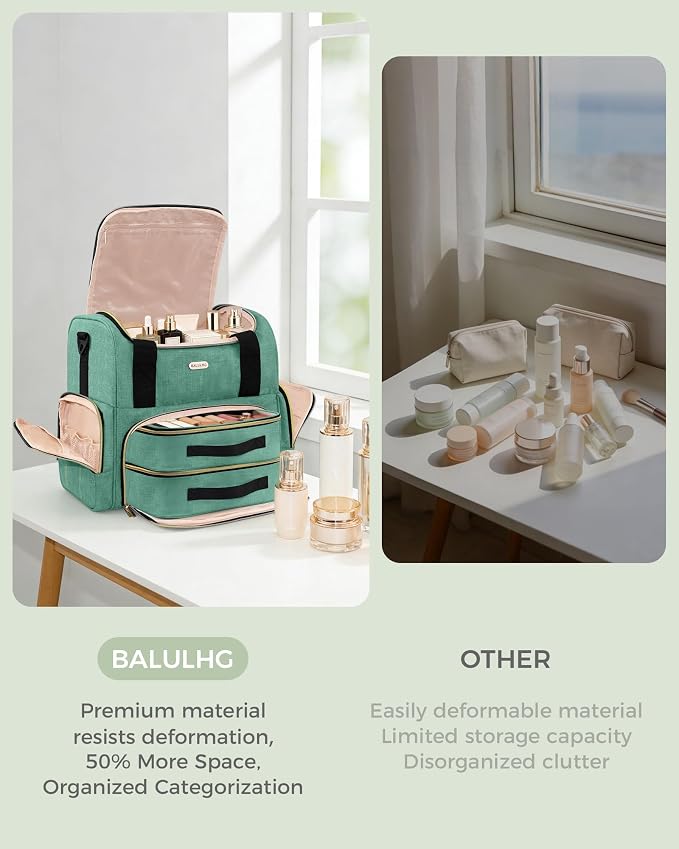 BALULHG Large Travel Makeup Bag with 2 Removable Cases, Cosmetic Bag with Multiple Storage Sections, with Multiple Storage Sections,Double Layer Big Travel Make Up Organizer Case,Travel Toiletry Bag - Image 4
