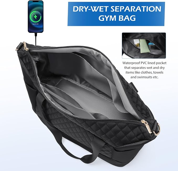 MDODO Travel Duffel Bag for Women Weekender Overnight Carry on Tote with Shoe Compartment Wet Pocket for Business Trips Travel Sports Gym Yoga Hospital, 3 Pcs Set, 43L, Black, Water-Resistant Nylon - Image 3