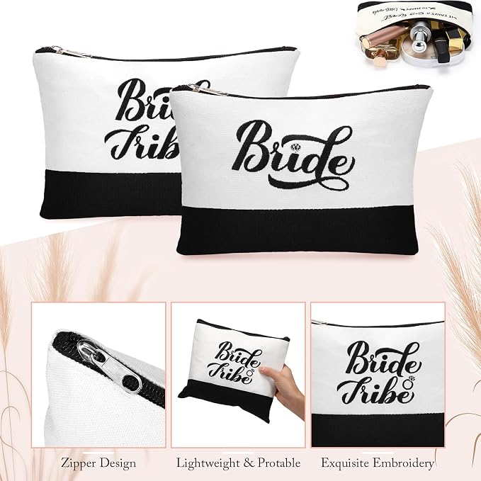 Sweetude 20 Pcs Bride Canvas Tote Bag Bulk with Makeup Bags Gifts for Bride Bridesmaid Tribe Wedding Engagement Bridal Shower - Image 4