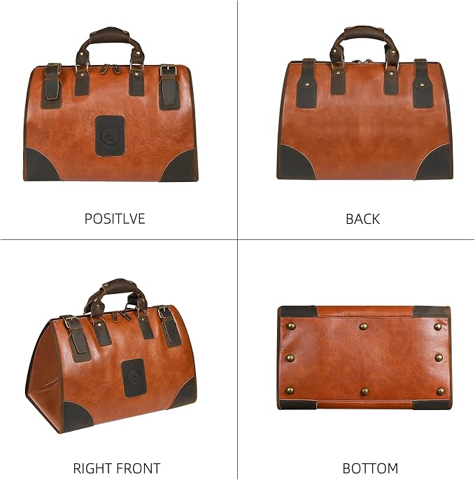 Canvas + Leather Travel Luggage Tote Duffle Gym Suitcase Weekender Overnight Bag For Men Male FB8151 (8151-Coffee) - Image 4