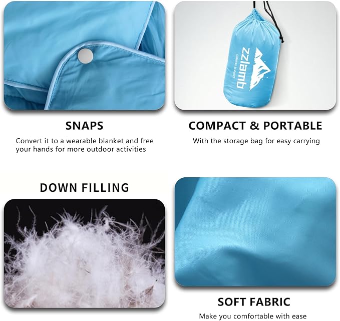 zzlamb Puffy Down Camping Blanket Water-Repellent, Down Throw Travel Blanket Portable for Outdoor, Light Warm Quilt for Couch Plane Car Theater Stadium Picnic RV Backpacking Hammock - Image 7