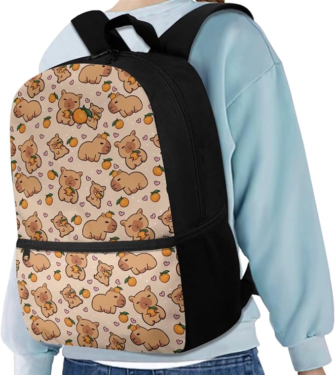 Capybara Orange 3PCS Backpack Set Kids Schoolbag Sets with Lunch Bag Pencil Bag Cute Students Bookbags Girls Boys Lightweight Knapsack Back to School Supplies - Image 5