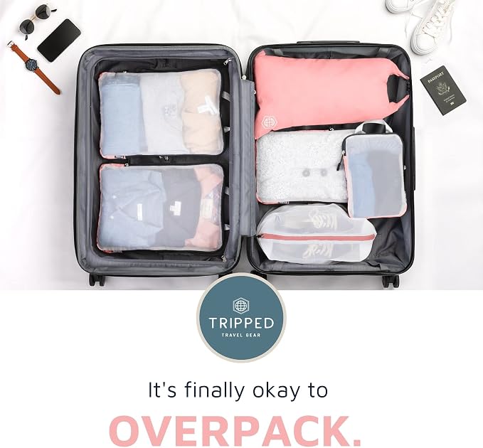Large Packing Cube Set with See Through Mesh- Compression Packing Cubes Travel Organizers by TRIPPED Travel Gear (Dusty Rose) - Image 7