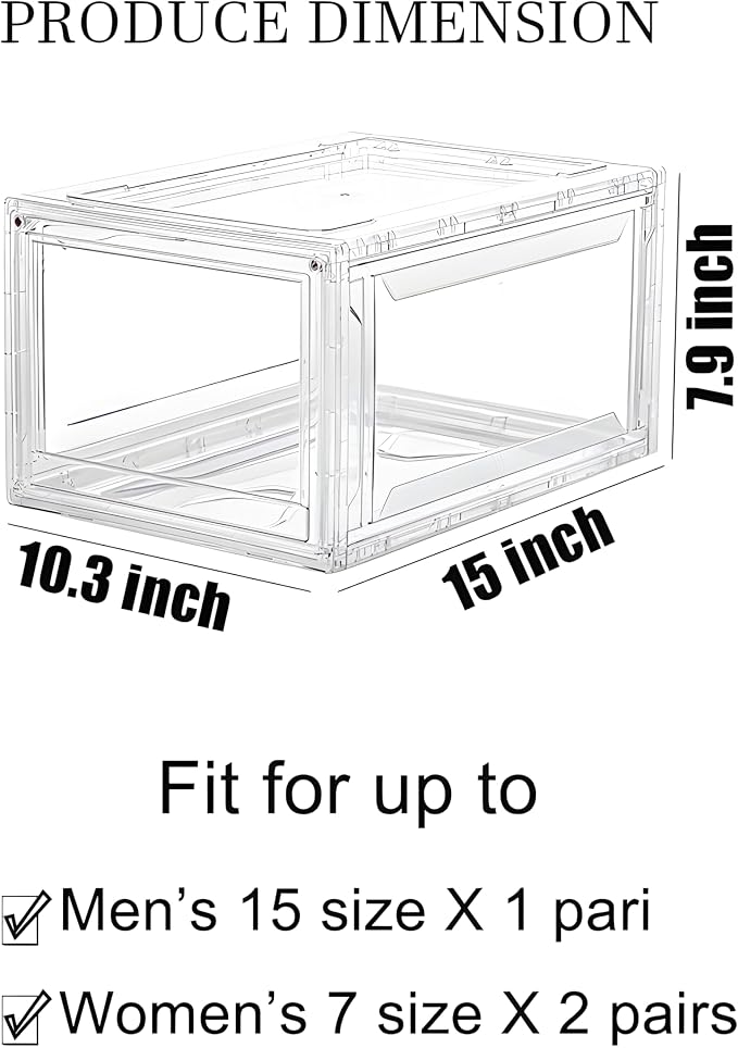 MMBABY 12 Pack Acrylic Clear Shoe Boxes, Ultra Clear Stackable Sneaker Display Cases with Magnetic Door, Professional Grade Shoe Display Case for Sneakers & Boots, Fits Up to US Men's Size 15 - Image 3