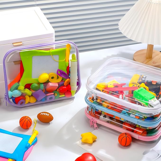 Hoolerry 4 Pcs Hard Clear Zipper Case Makeup Bags Plastic Zipper Pouch Transparent Storage Box Containers for Cosmetics, Snacks, Building Blocks, Puzzles(Clear,9.8 x 7.9 x 2 in,Multicolor) - Image 6