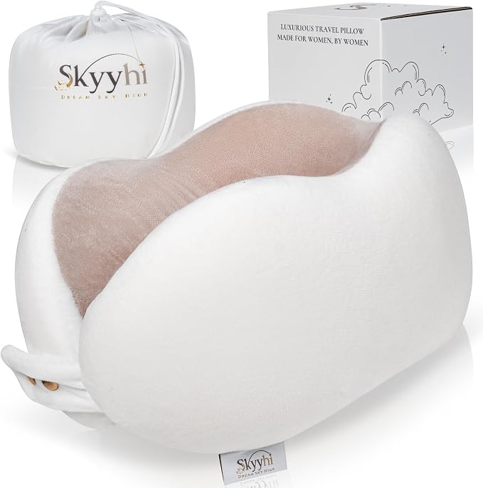 Women's Small Fitted Neck Pillow for Traveling, Memory Foam Travel Pillow, Travel Neck Pillows for Airplanes, Travel Essentials for Flying, Plane Pillow in Taupe and White by Unknown