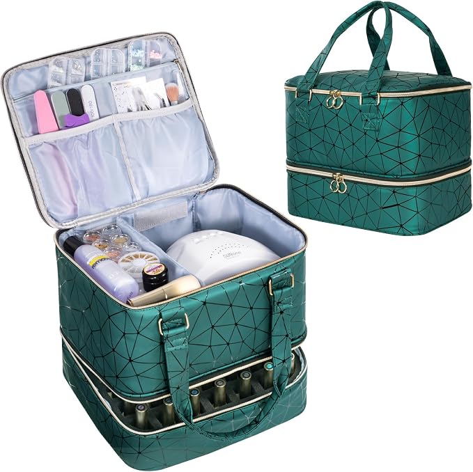 Uross Nail Polish Organizer Bag Holds 42 Bottles Nail Polish & Nail Lamp, Gel Nail Polish Organizers and Storage box for Nail Tech, Nail Kit Supplies Organizer Case - Darkgreen by Uross