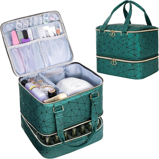 Uross Nail Polish Organizer Bag Holds 42 Bottles Nail Polish & Nail Lamp, Gel Nail Polish Organizers and Storage box for Nail Tech, Nail Kit Supplies Organizer Case - Darkgreen by Uross