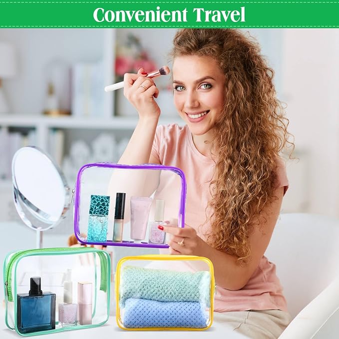 60 Pcs Clear Makeup Bags Bulk Travel Toiletry Bag 7 x 5.5 x 1.6 Inch PVC Zipper Pouch Waterproof Plastic Cosmetic Case Portable Organizer for Women Summer Bathroom (Bright Color) - Image 4