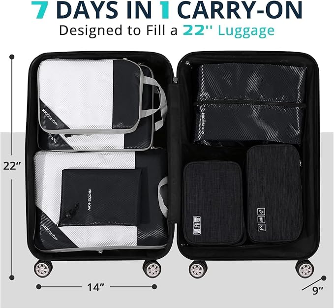 NICOSHOW 7 Set Compression Packing Cubes for Travel - Compressible, Lightweight, and Space-Saving Packing Cubes, Travel Essentials for Women, Black - Image 6