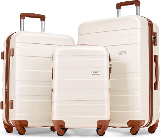 Luggage 3 Pcs ABS Hardside Luggage Sets Spinner Wheels Suitcases by Merax