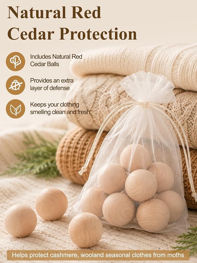 Cashmere Sweater Storage Bags with Natural Cedar Balls, Sturdy Steel Frame, Breathable Cotton-Linen Garment Storage Bags for Wool, Cashmere & Knit Sweaters, Stackable Wool Clothes Storage, 2-Pack - Image 3