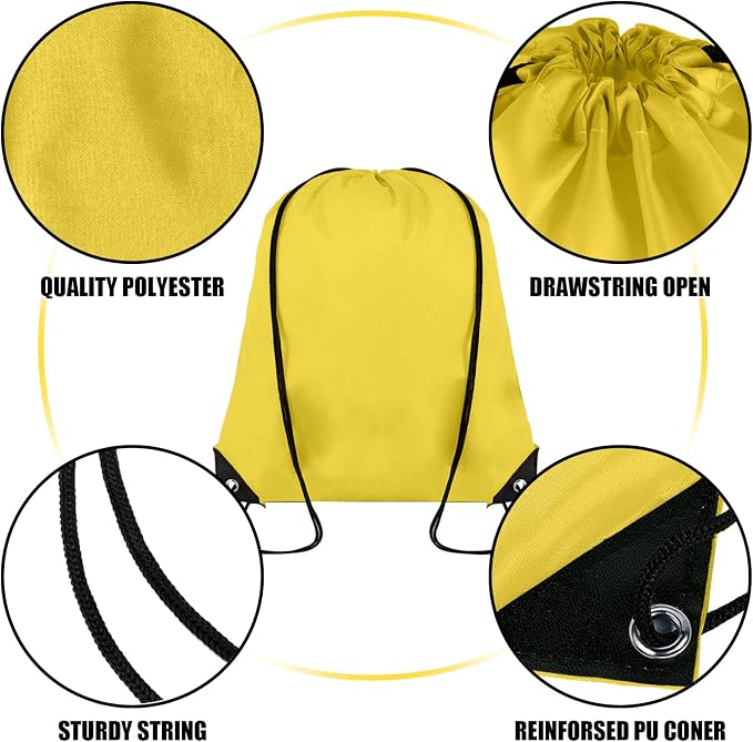 Grneric 60 Pieces Drawstring Backpack Bulk Cinch Sackpack Ployster Drawstring Bags for Gym Party Trip(Yellow) - Image 2