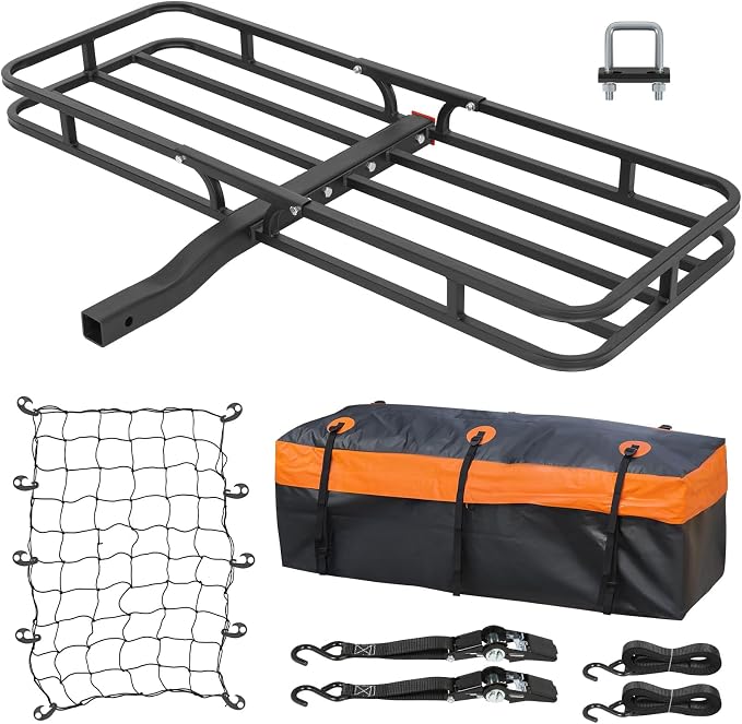 WEIZE Hitch Cargo Carrier Basket for SUV, Truck - 53x19 Inches, 500LB Capacity, with Waterproof Bag, Net Strap, Tightener, Powder Coated for Durability, Easy Installation, for Camping and Travel by WEIZE