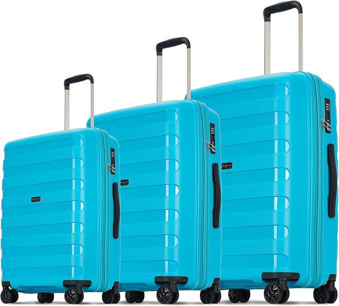 GinzaTravel PP material 3-piece expandable luggage sets with Spinner Wheels， Suitcase with TSA Lock，Large Luggage for Family Travel carry on 20/24/28，Lake Blue color - Image 2