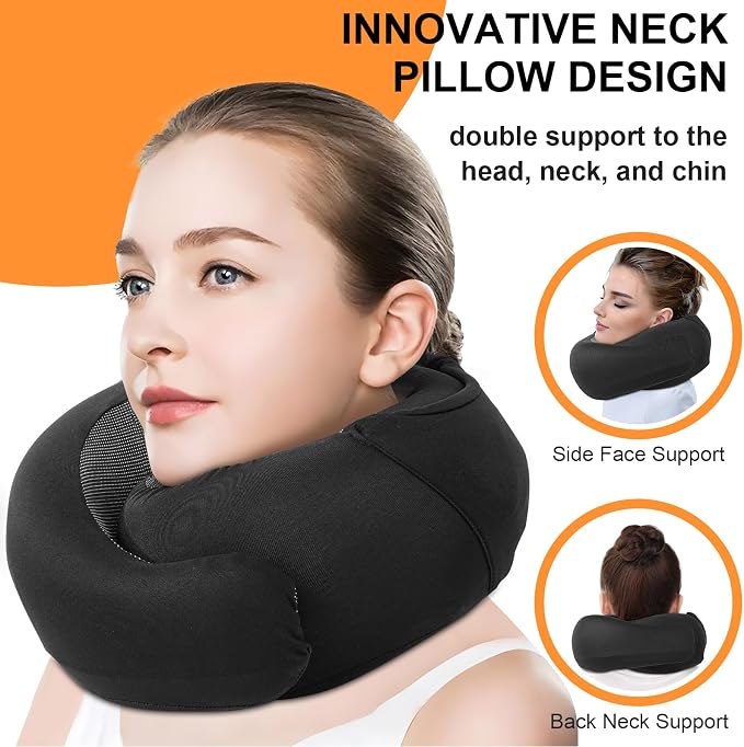 Travel Pillow and Blanket Set for Airplane, Hooded Memory Foam Neck Pillow | Soft blanket, privacy hood, earplugs, carry bag and memory foam neck support for airplane travel, long flights and road trips - Image 5