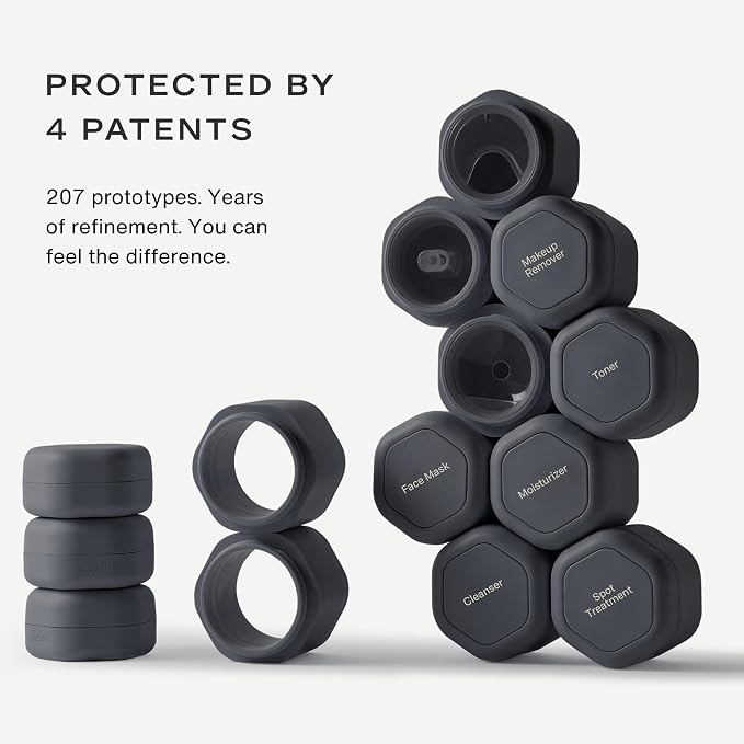 Cadence Travel Containers Haircare Capsule Set - Magnetic Containers with Lids,Carry On Travel Essentials For Women/Men - 3 Flex Mediums (1.32oz) - Shampoo, Conditioner & Comb Icon Labels - Charcoal - Image 2