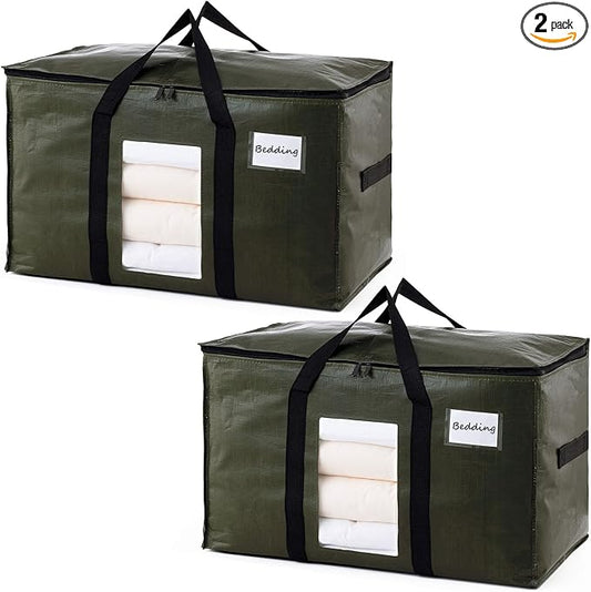 TAILI 2 Pack Green Extra Large Storage Bags, Heavy Duty Totes with Visible Window, Wrap Around Handles, Perfect for Moving by TAILI