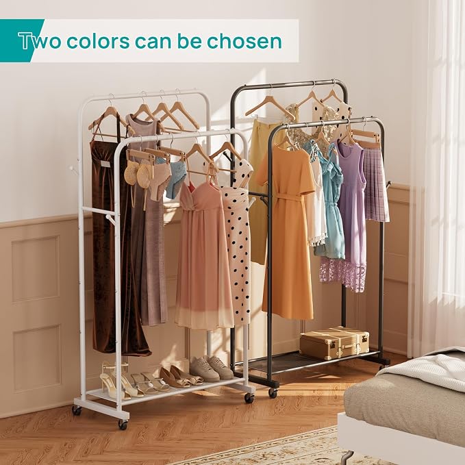 SINGAYE Wardrobe Standing Closet Clothing Rack With Shelf Hanging Clothes | Wardrobe Open Compact Small Metal Garment Hanger Stand Alone Free Standing Black Closet Rack Storage Organizer Heavy Duty - Image 7