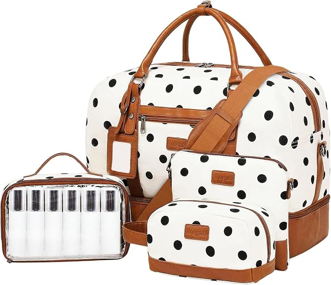 Wogarl 4PCS Weekender Bags for Women Large Overnight Weekend Travel Duffel Carry on Shoulder with Shoe Compartment Canvas Toiletry Bag for Travel Business Gym by Wogarl