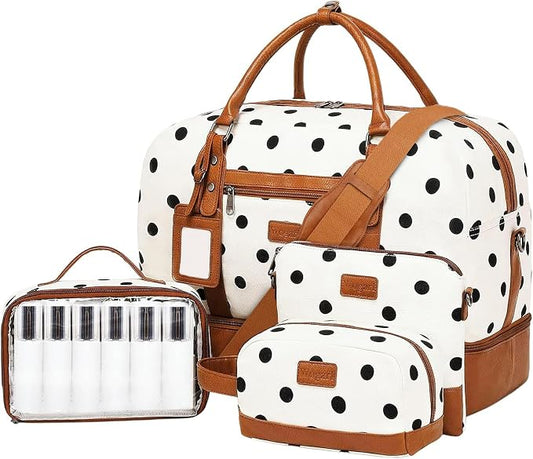 Wogarl 4PCS Weekender Bags for Women Large Overnight Weekend Travel Duffel Carry on Shoulder with Shoe Compartment Canvas Toiletry Bag for Travel Business Gym by Wogarl
