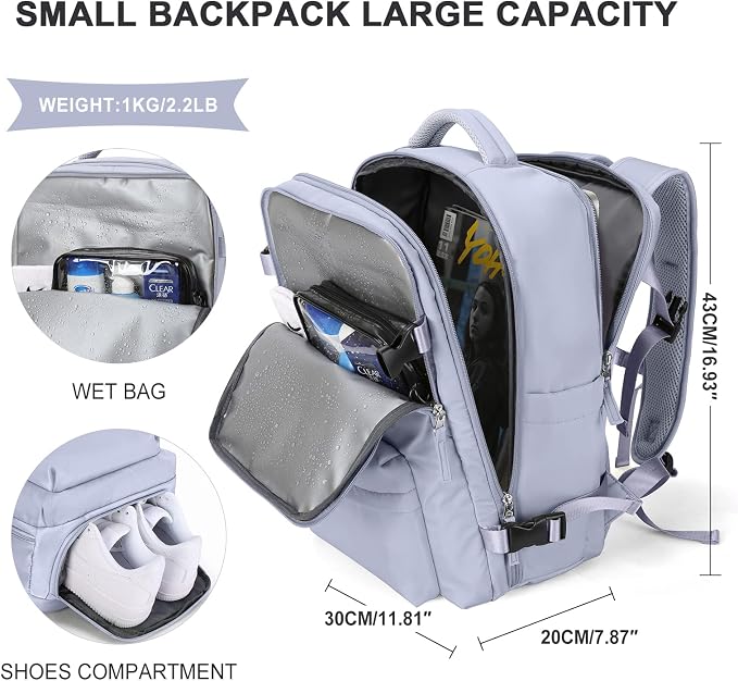 WONHOX Carry on Travel Laptop Backpack Personal Item Size for Women Men Flight Approved,Backpack for Women Travel Bag Hiking Outdoor Sports Rucksack Casual Daypack, Taro Purple - Image 2