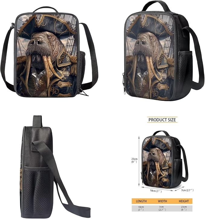 17 Inch Animal Print School Backpack And Lunch Box Set for Kids Lightweight Cool Walrus Backpack for Boys Girls Sturdy School Bag with Insulated Lunchbox Pencil Case Student Bookbag - Image 5