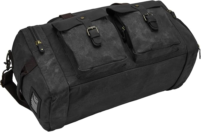 Waxed Canvas Duffel Bag with Shoe Compartment | Waxed Canvas Travel Bag for Men, Genuine Leather Trim, Shoe Compartment, Front Pockets, Weekend, Overnight and Carry-On Use - Image 7