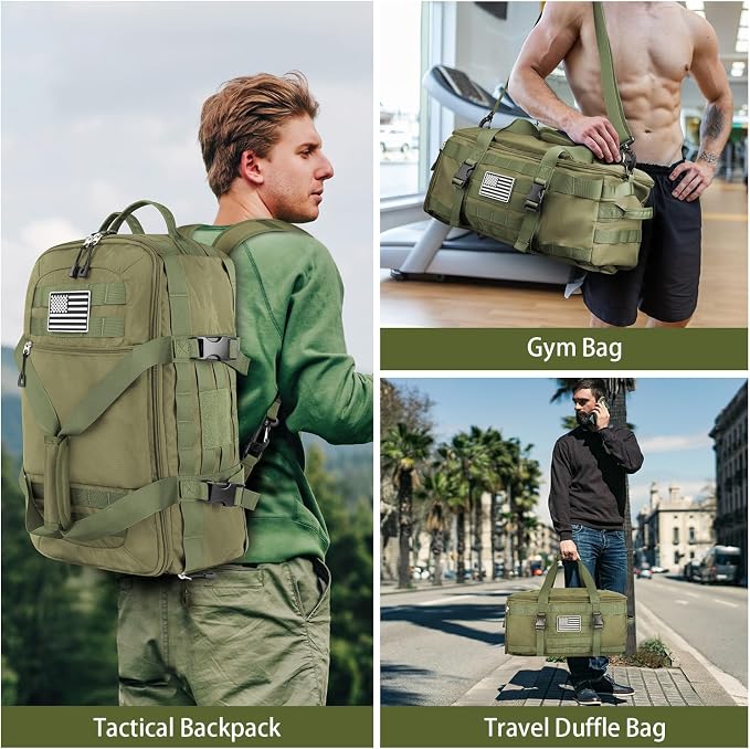 Gym Bags for Men, Large Tactical Duffle Backpack with Shoe Compartment, 3 in 1 Carry on Bag Travel Backpack with Wet Pocket, Weekender Overnight Range Bag for Workout Football Gym, Green - Image 7