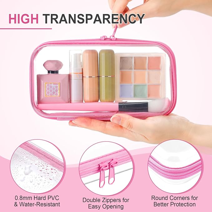 Hoolerry 4 Pcs Hard Clear Zipper Case Makeup Bags Plastic Zipper Pouch Transparent Storage Box Containers for Cosmetics, Snacks, Building Blocks, Puzzles(Clear,7.5 x 3.9 x 2 in,Pink) - Image 3