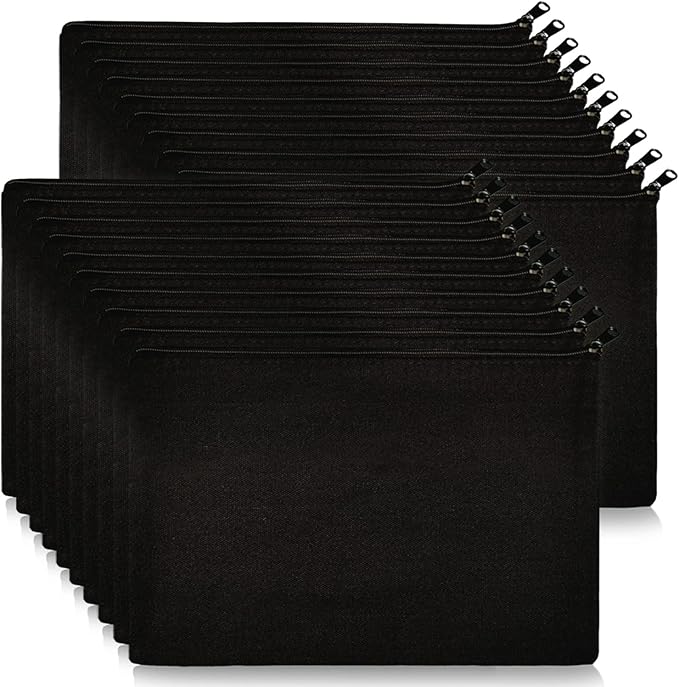 Koolmox 20 Pieces Bulk 9x7 Large Black Canvas Makeup Bags, DIY Canvas Pouch Cosmetic Pouches with Zipper for Gifts Craft Sublimation Heat Transfer Painting Patches Embroidery Travel Storage by Koolmox