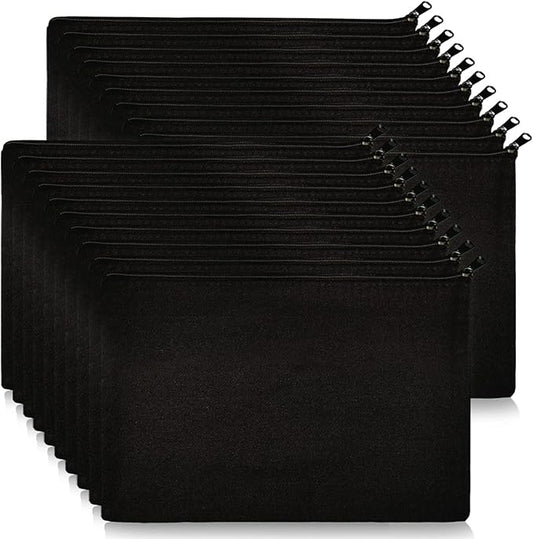 Koolmox 20 Pieces Bulk 9x7 Large Black Canvas Makeup Bags, DIY Canvas Pouch Cosmetic Pouches with Zipper for Gifts Craft Sublimation Heat Transfer Painting Patches Embroidery Travel Storage by Koolmox