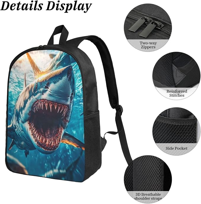 Fish Ocean Kid Backpack Set with Lunch Bag & Pencil Case Large Capacity School Bag 17 Inch Bookbag for Boy Girl - Image 5