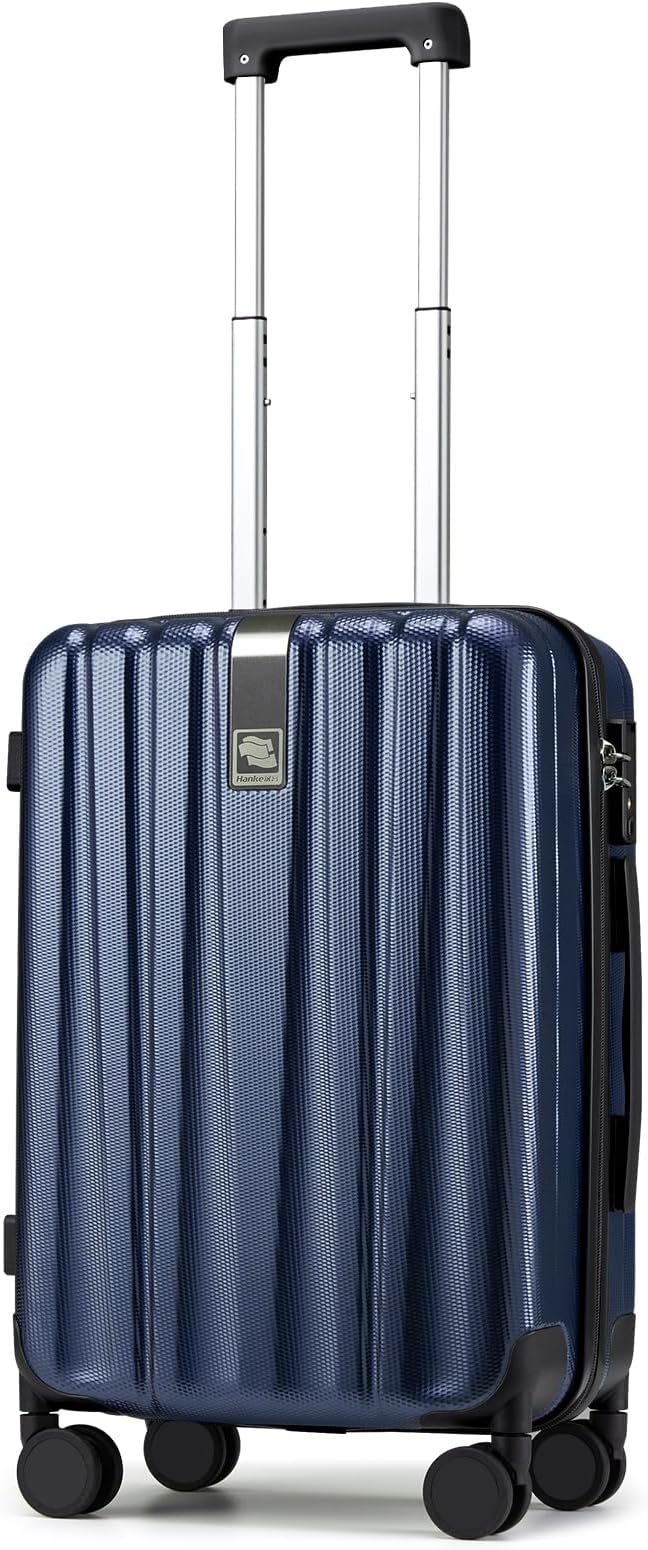 Hanke 20 Inch Carry On Luggage 22x14x9 Airline Approved Lightweight PC Hard Shell Suitcases with Wheels Travel Luggage Rolling Suitcase Travel Luggage Bag for Weekender(Dark Blue) by Hanke