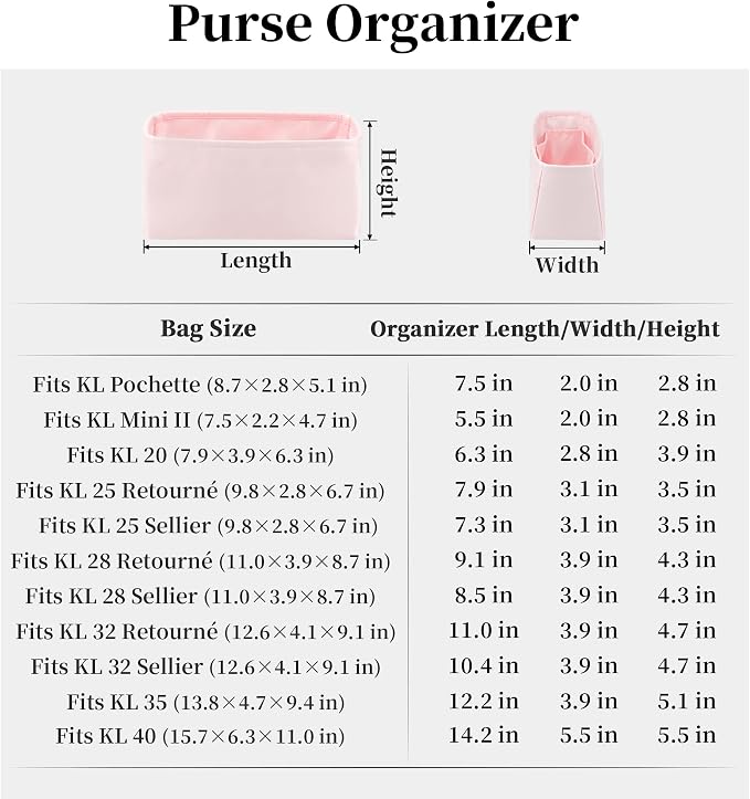 Women's Purse Organizer Insert - Satin & Lightweight Fabric with Inside Pockets, Portable for Commute, Travel, Shopping, and Evening, Multicolor Options, Fits for Kelly 35(Pink, KL35) - Image 8