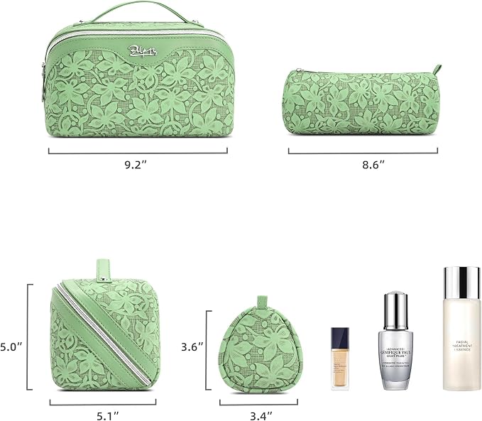 BOYATU Travel Makeup Bag Cosmetic Bags for Women: Large Capacity 3 Pcs Set Make up Bag with Compartments - Waterproof Vegan Leather Toiletry Organizer Bags with Handle (Z-65Light Green) - Image 5
