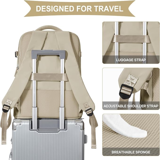 coowoz Travel Backpack For Women Men,Carry On Backpack,Hiking Backpack Waterproof Outdoor Sports Rucksack Casual Daypack travel essentials（Khaki） - Image 6