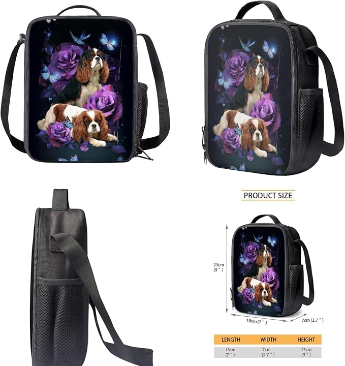 Cavalier King Charles Spaniel Dog Backpack with Lunch Box Kids Girls 6-8 Kids Elementary School Bookbag Lunch Bag Pencil Case Water Bottle Holder Butterfly Rose Back Pack Toodler Back Pack - Image 5