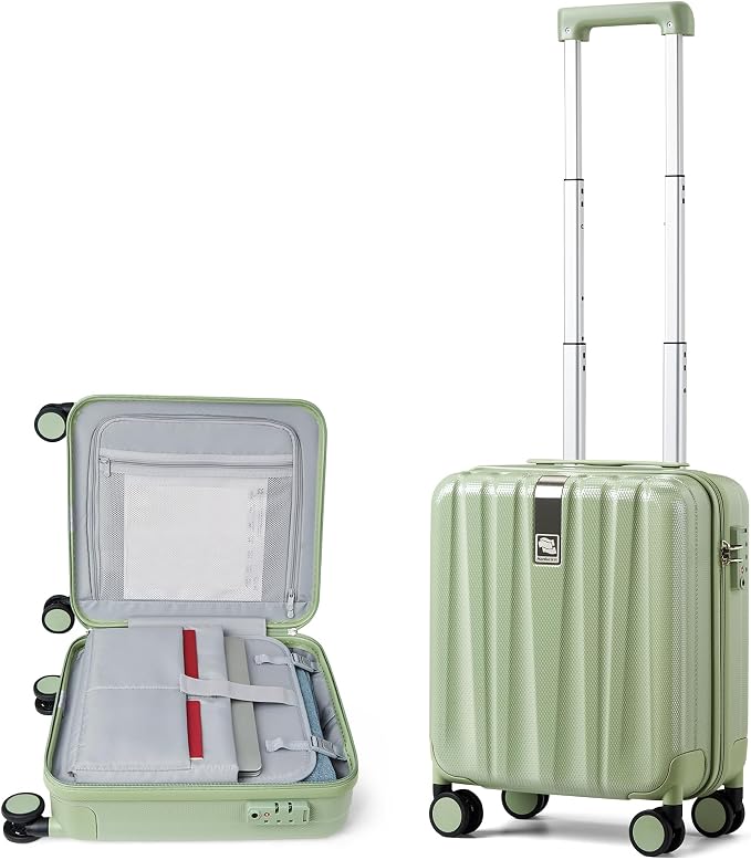Hanke 16 Inch Underseat Carry on Luggage with Wheels,Small Hard Shell Suitcases for Weekender,Travel Approved Lightweight Travel Luggage Suitcase for Womem Men,Bamboo Green. by Hanke