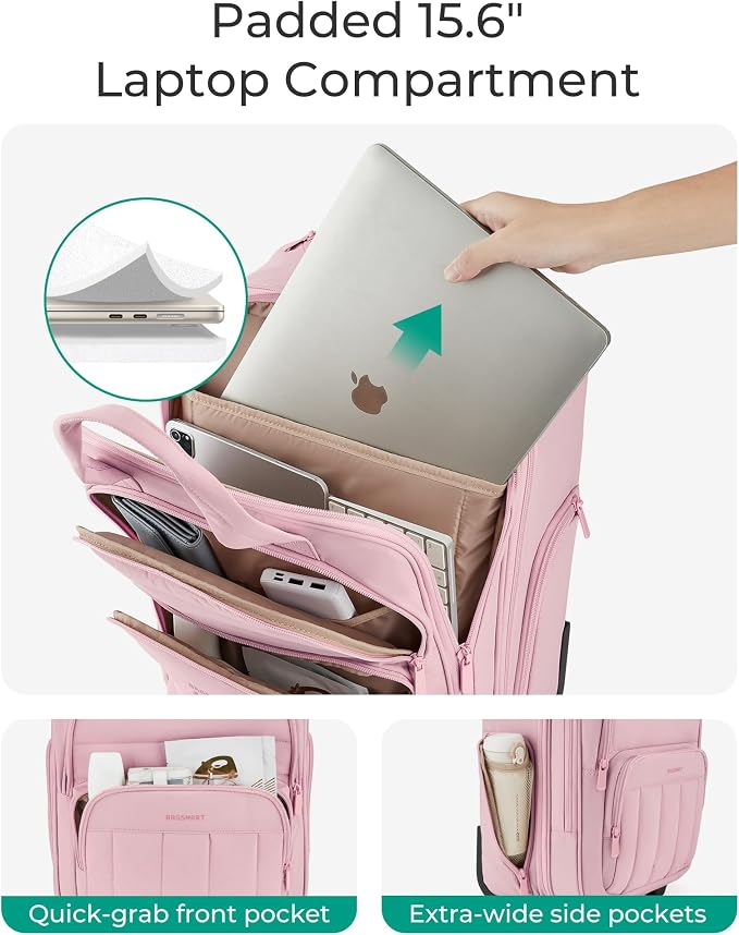 BAGSMART Small Underseat Carry on Luggage with Wheels, 16 inch Small Under Seat Luggage, Lightweight Travel Suitcase for Women, Baby Pink - Image 5