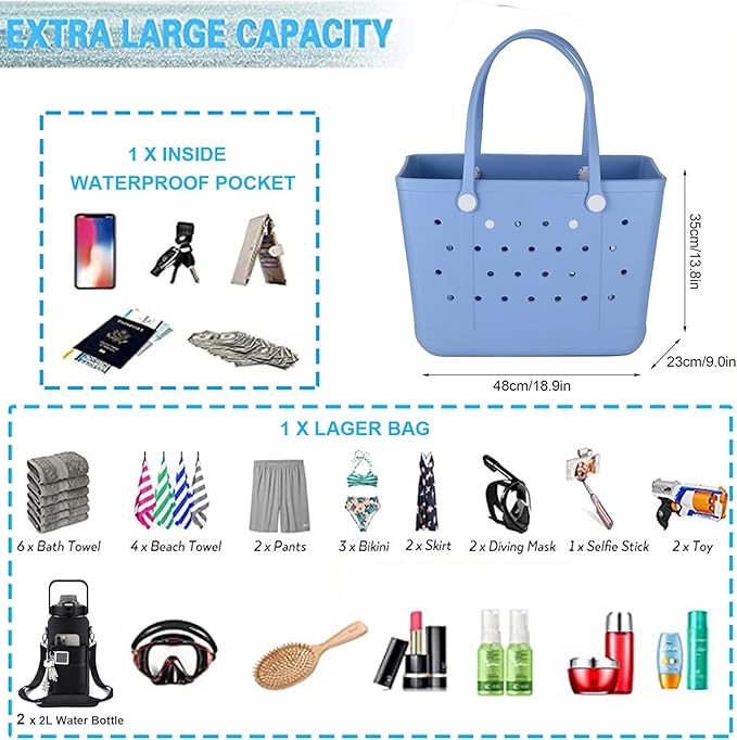 Beach Bag X Large Rubber Tote Bag, Waterproof Washable Open for Women Croc Bag Hand Bag for Beach Pool Yoga - Image 3