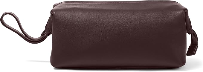 Leatherology Brown Framed Toiletry Bag – Full Grain Leather Dopp Kit for Men with Wide-Mouth Opening, Interior & Exterior Zippered Pockets, Water-Resistant Lining by Leatherology