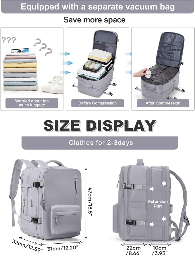 VGCUB Vacuum Backpack Travel with Pump, Vacuum Seal Compression Bags Laptop Backpack Personal Item - Image 2