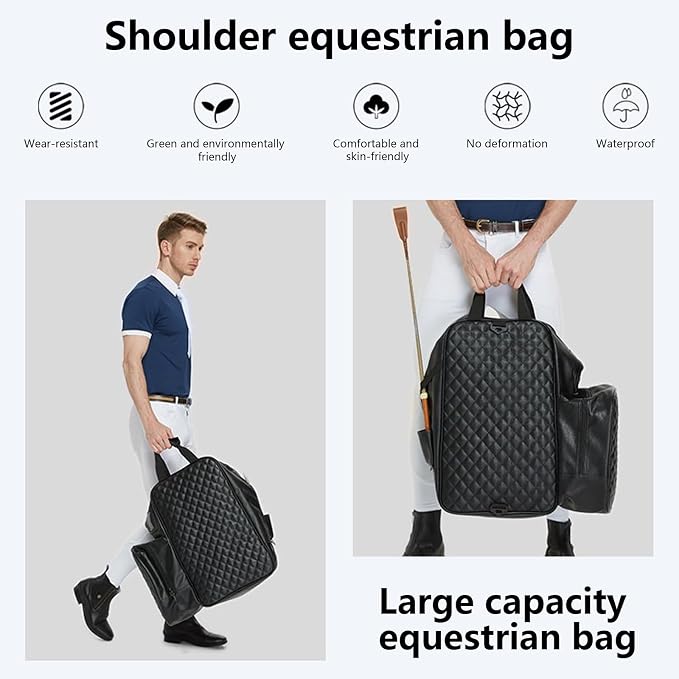 Professional Equestrian Bags Durable PU Leather Horse Riding Boots and Helmet Bag (Black) - Image 5