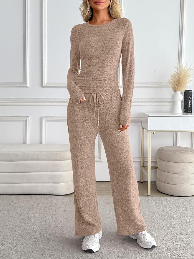 LILLUSORY Womens 2 Piece Matching Lounge Sets 2026 Fall Fashion Outfits | Long Sleeve Top & Drawstring Wide Leg Pants with Pockets, Workout Gym Comfort Sweat Suit, Travel Airport Vacation Clothing - Image 6