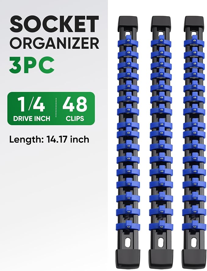 ALOANES 3PC ABS Socket Organizer, Socket Rails Fit 1/4 inch Drive | Portable Heavy Duty Socket Holders Hold up 48 Sockets for Toolbox Drawer Bags(Blue) - Image 2