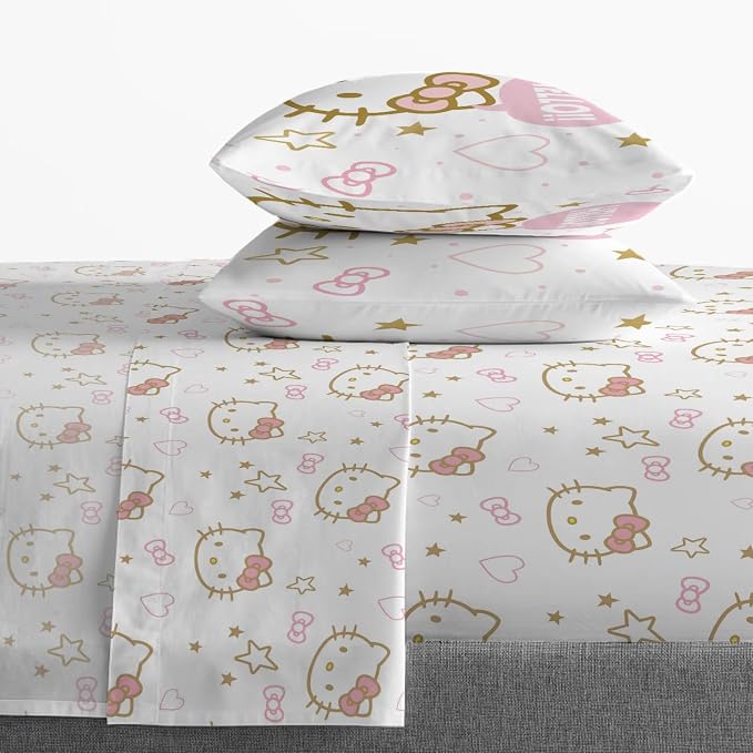 Jay Franco Sheet Set with Fitted, Flat Sheets & Pillow Cover - Ultra-Soft Bedding with Pillowcase for Room Decor, Pink - Hello Kitty, 4 Piece Full - Image 6