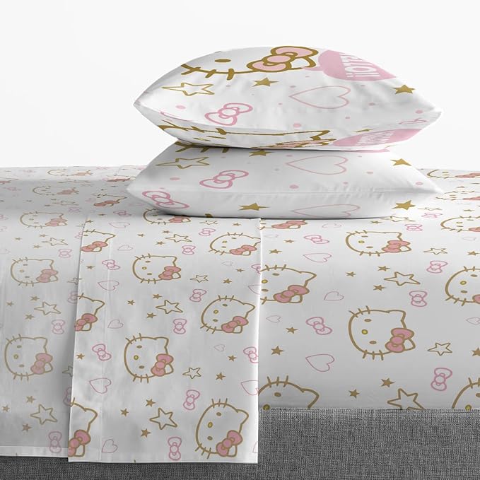 Jay Franco Sheet Set with Fitted, Flat Sheets & Pillow Cover - Ultra-Soft Bedding with Pillowcase for Room Decor, Pink - Hello Kitty, 4 Piece Queen - Image 6