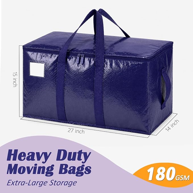 Songrey Heavy Duty Moving Bags, 6 Pack Large Storage Bags with Zipper & Handles, Waterproof Totes Bags for Clothes Packing, Moving, College Supplies, Home Organization - Image 2